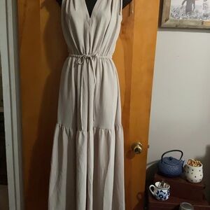 Sleeveless V-Neck Maxi Dress in Light Beige